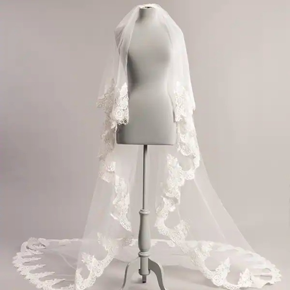 Elegant White Lace Edge Bridal Veil